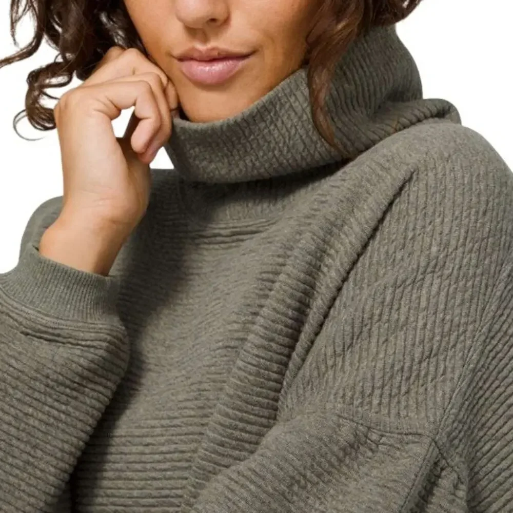 Lululemon Gray Sage Green Peaceful Moments Striped High Neck Pullover